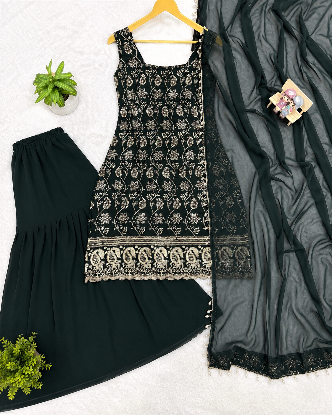 Beautiful Soft Rich Faux Georgette With Embroidery Work Kurti Plazzo Set