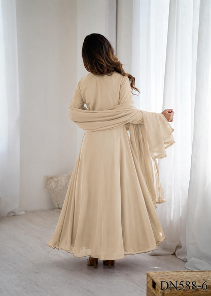 Beautiful Soft Rich Heavy Fox Georgette With Hand Work Gown Set