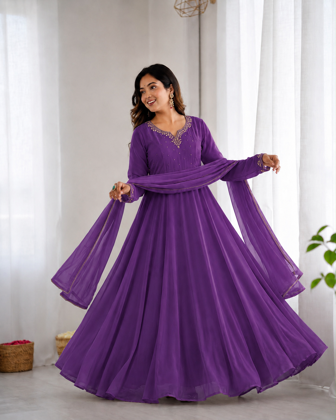 Beautiful Soft Rich Heavy Fox Georgette With Hand Work Gown Set