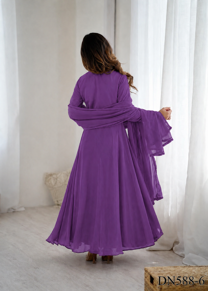Beautiful Soft Rich Heavy Fox Georgette With Hand Work Gown Set