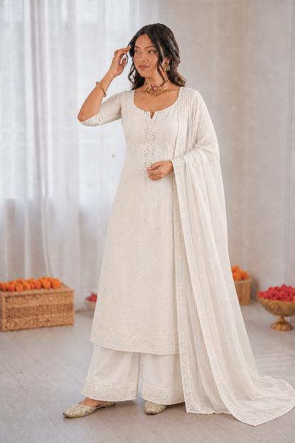 Beautiful Soft Rich Mal Chanderi With Hand Mirror & Sequence Embroidery Work Plazzo Suit