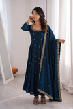 Beautiful Soft Rich Space Silk With Thread & Sequence Embroidery Work Gown