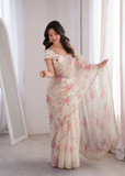 Beautiful Soft Rich Pure Organza Silk With Floral Digital Print Work Saree