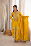Beautiful Soft Rich Heavy Fendy Silk With Embroidery & Real Mirror Work Dhoti Suit Set