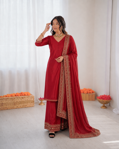 Beautiful Soft Rich Natural Crepe Silk With Heavy Sequence Embroidery Zari & Moti Work Suit Set
