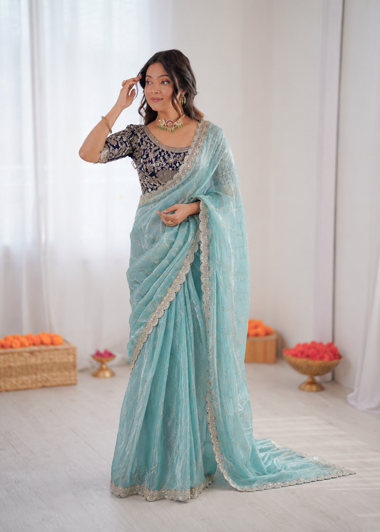 Beautiful Soft Rich Premium Space Silk With Thread & Sequence Embroidery Work Saree