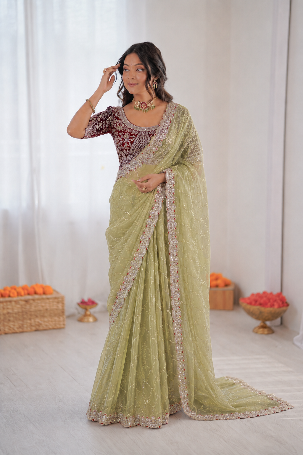 Beautiful Soft Rich Premium Space Silk With Thread & Sequence Embroidery Work Saree