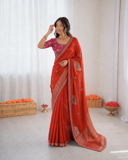 Beautiful Soft Rich Premium Dola Silk With Beads Handwork & Sequence Work Saree