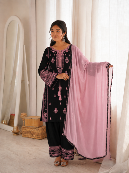 Beautiful Soft Rich Rayon With Embroidery & Paper Mirror Work Plazzo Suit Set