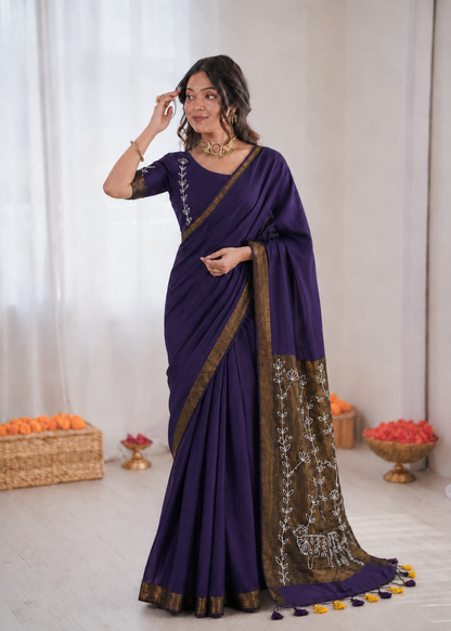 Pure Loom Cotton Cut Dana Saree Set