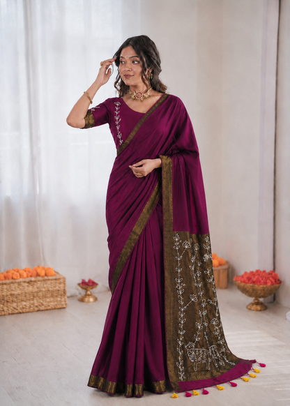 Pure Loom Cotton Cut Dana Saree Set