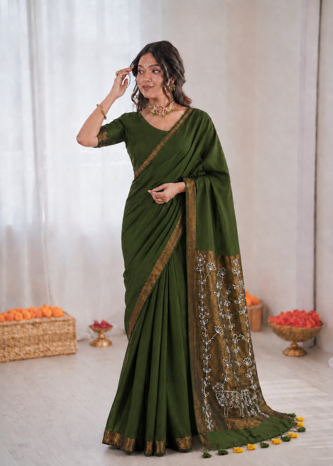 Pure Loom Cotton Cut Dana Saree Set