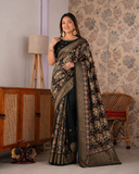 Beautiful Soft Rich Marsh Mellow Silk Elephant Print & Mirror Work Saree