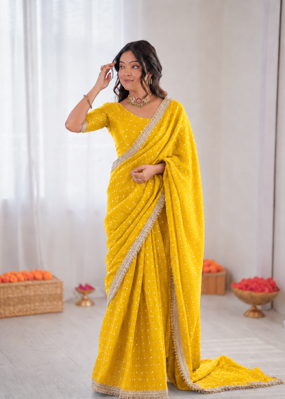 Beautiful Soft Rich Moss Fendy Chiffon Silver Jhari Work Saree
