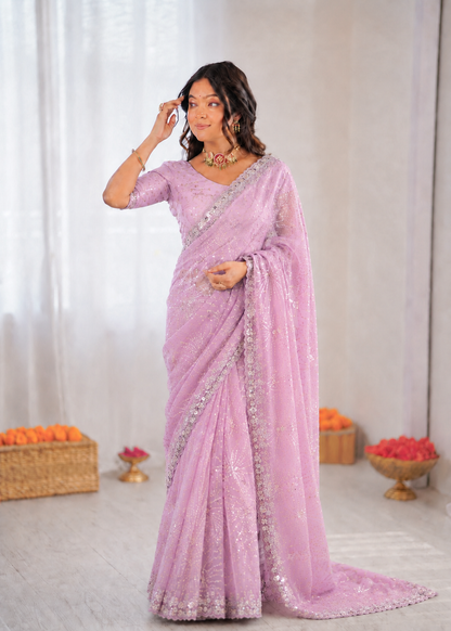 Beautiful Soft Rich Butterfly Net , Multi Sequence & Embroidery Work Saree