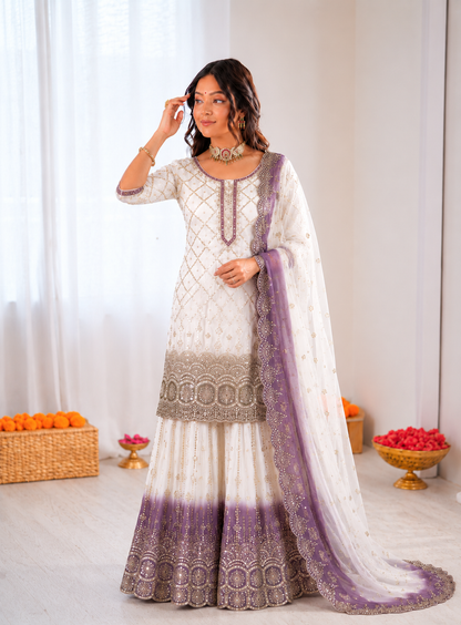 Beautiful Soft Rich Dual Tone Georgette Embroidery Sequence Work Plazzo Set