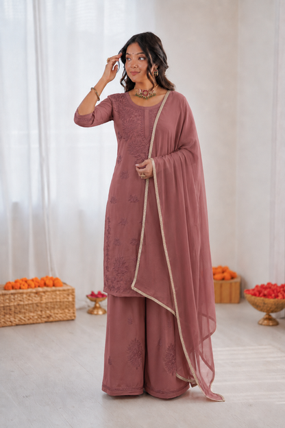 Beautiful Faux Georgette With Rich Embroidery Work Plazzo Suit