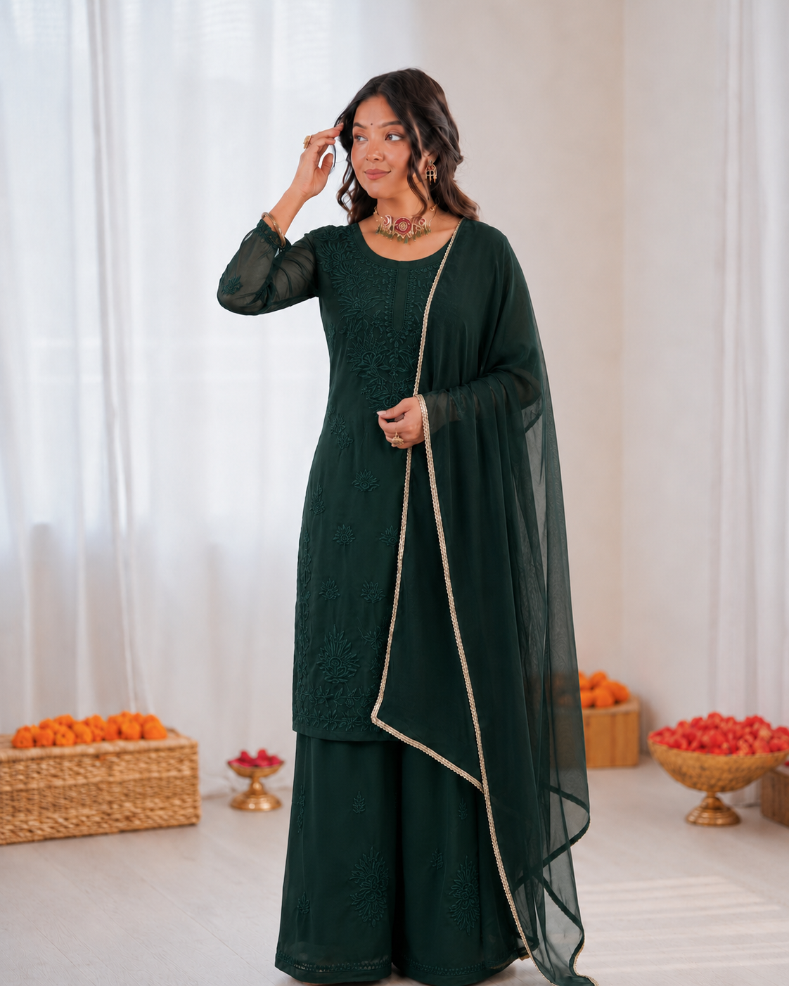 Beautiful Faux Georgette With Rich Embroidery Work Plazzo Suit