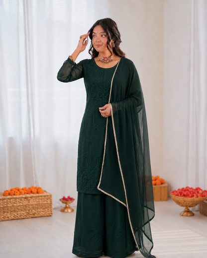 Beautiful Faux Georgette With Rich Embroidery Work Plazzo Suit