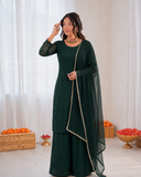 Beautiful Faux Georgette With Rich Embroidery Work Plazzo Suit