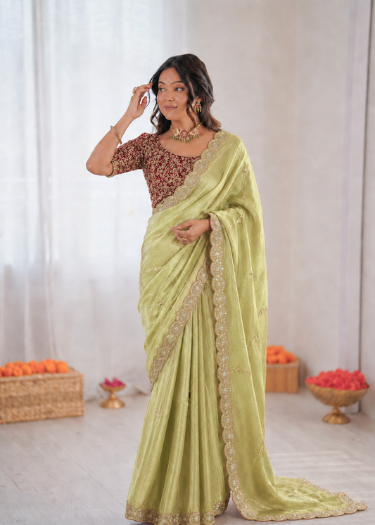 Beautiful Soft Space Silk With Heavy Embroidery Sequence Work Saree