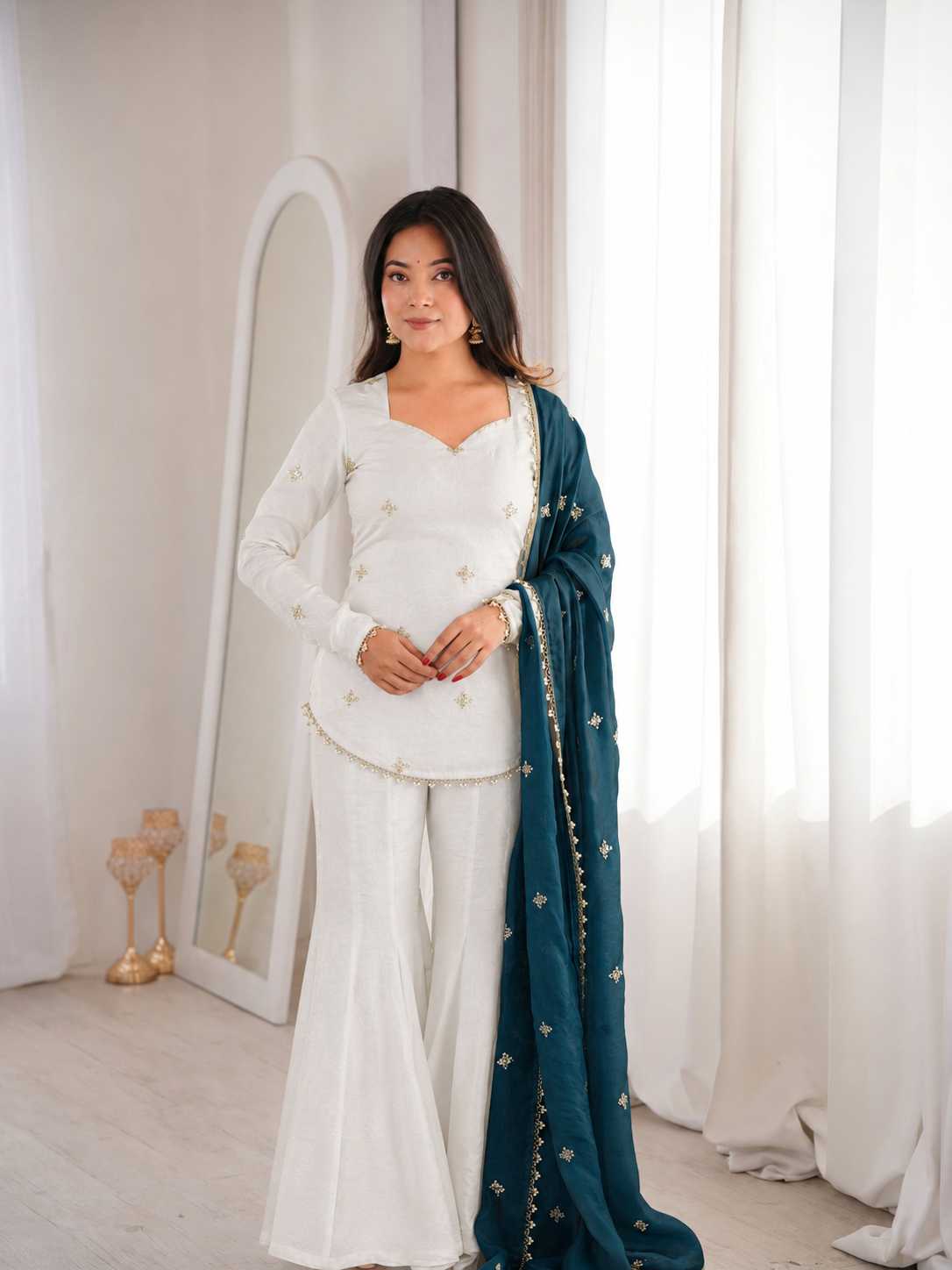 Beautiful Soft Fendy Silk With Embroidery Sequence Work Sharara Suit