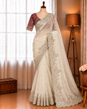 Elegant Fendy Satin Embroidery Work Saree