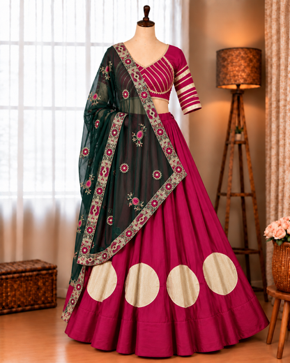 Premium Magenta Rayon Lehenga Choli with Heavy Vintage Embroidered Dupatta