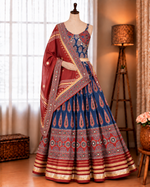Natural Crepe Digital Ajrakh Print Work Navratri Lehenga