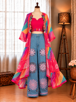 Navratri Special Faux Georgette Emboidery Real Mirror Work Shrug Jeans