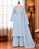 Sky Color Georgette Embroidery Work Top Plazzo