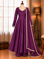 Beautifull Two Tone Color Fendy Silk Mirror Work Gown