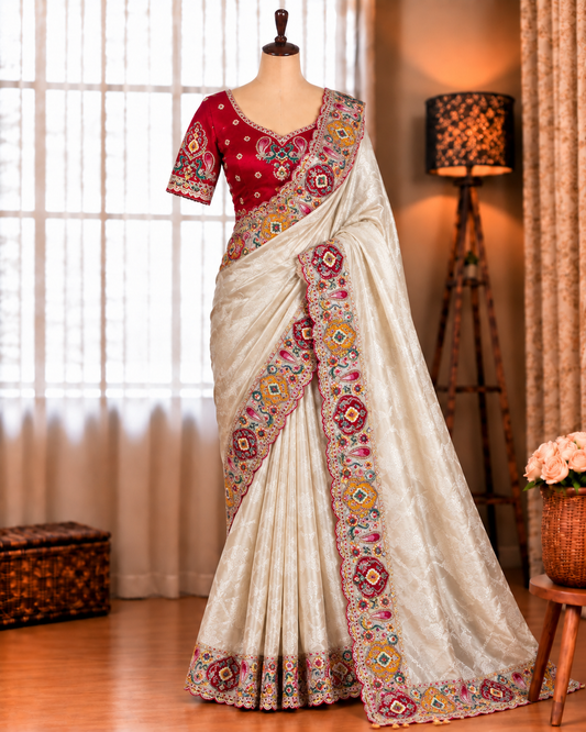 Designer Dola Silk Coding & Sequence Work Saree