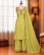 Yellow Color Mul Chanderi With Embroidery Work Top Pent