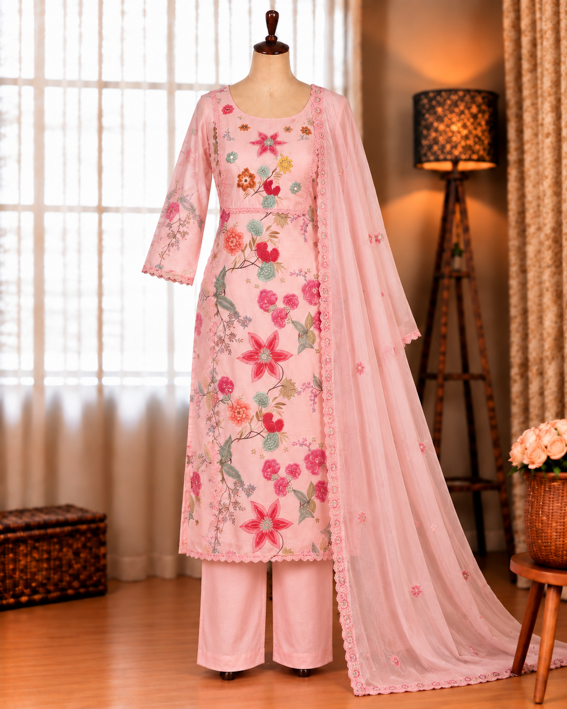 Pure Linen Cotton Digital Print Suit with Nazmin Dupatta