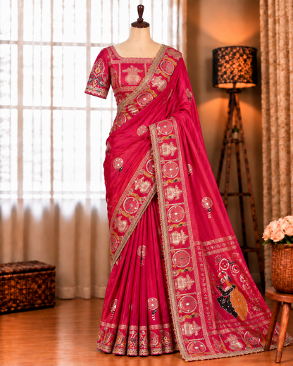 Karva Choth special Dola SIlk With Moti Work Saree