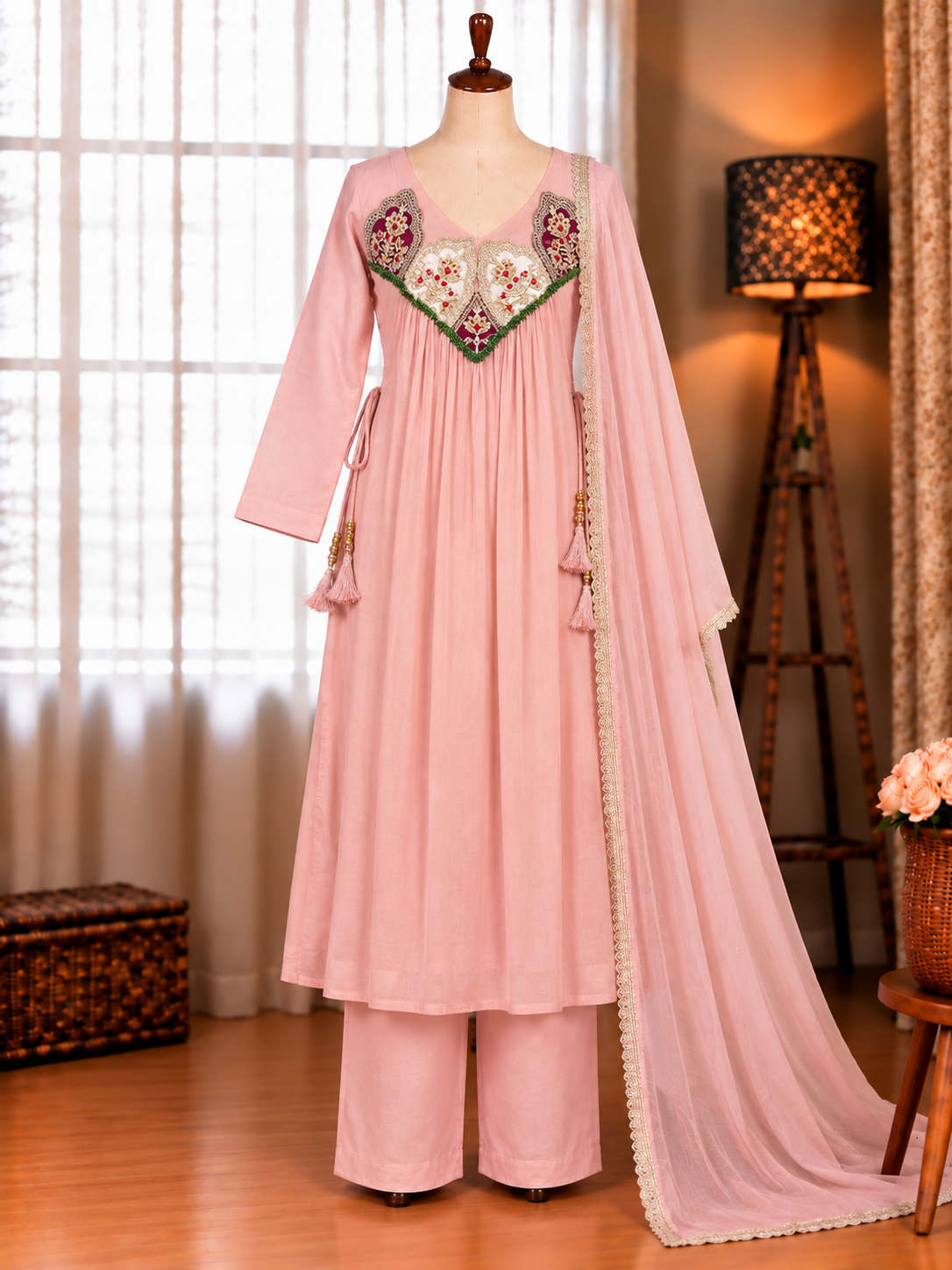 Most Viral Mul Chanderi With Sequience Work Top Pent