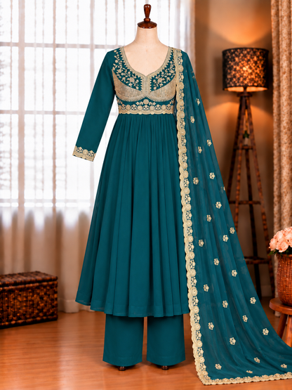 Rama Color Blooming Georgette Sequience Embroidery Work Top Pent
