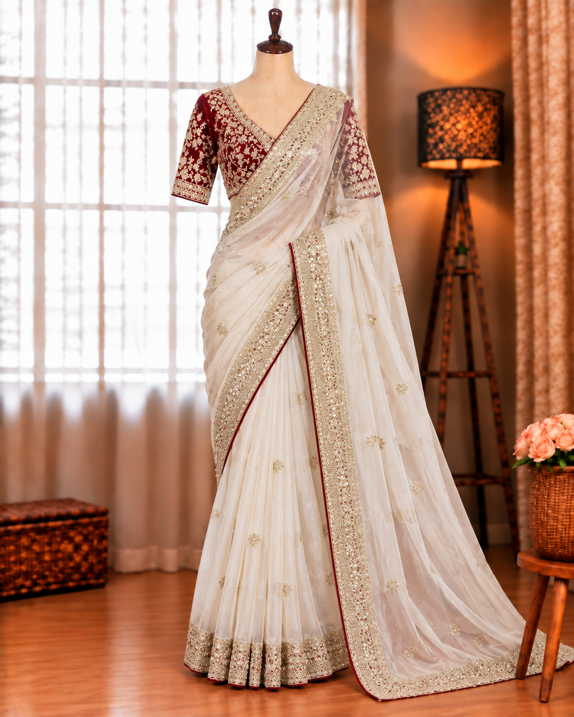 Beautifull Space Silk With Embroidery Work Saree