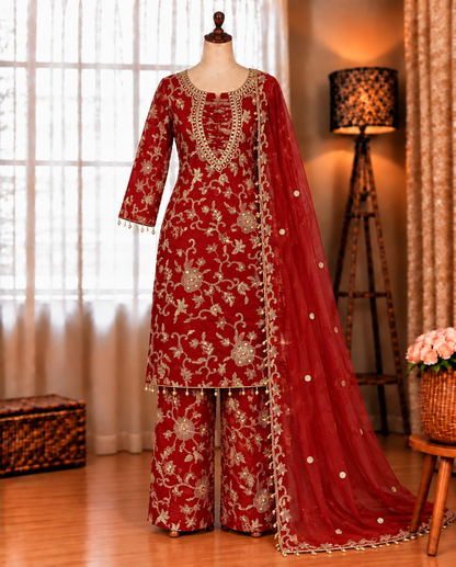 Orange Color Beautifull Georgette With Embroidery Work Kurti Pent