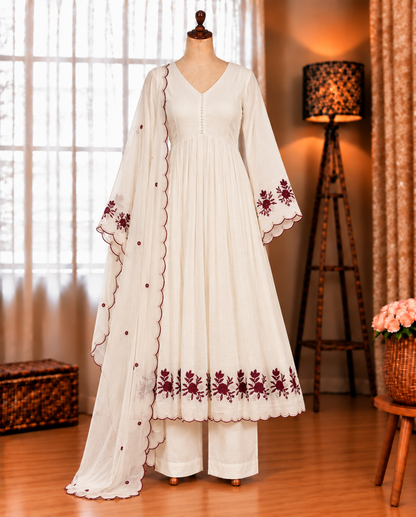 Beautifull Mul Chanderi With Sequience Pipe Work Top Pent