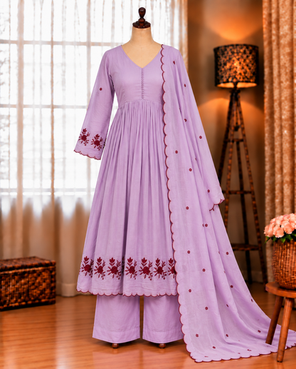 Beautifull Mul Chanderi With Sequience Pipe Work Top Pent