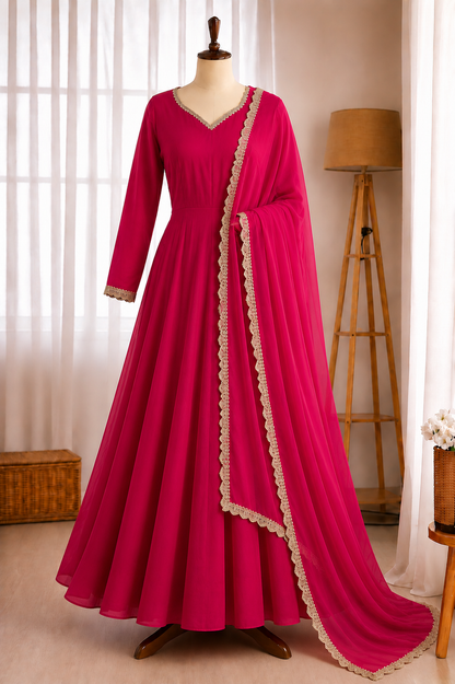 Pure Mal Chanderi Mirror Work Gown Dupatta