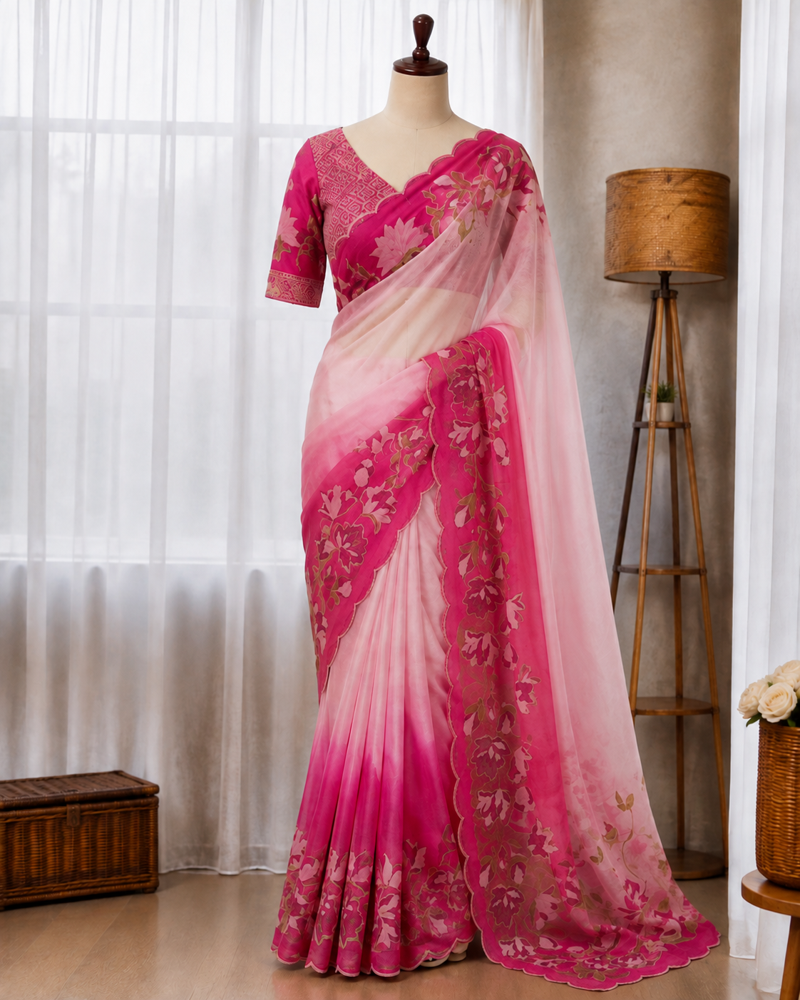 Tebby Silk With Floral Print & Katdana Handwork