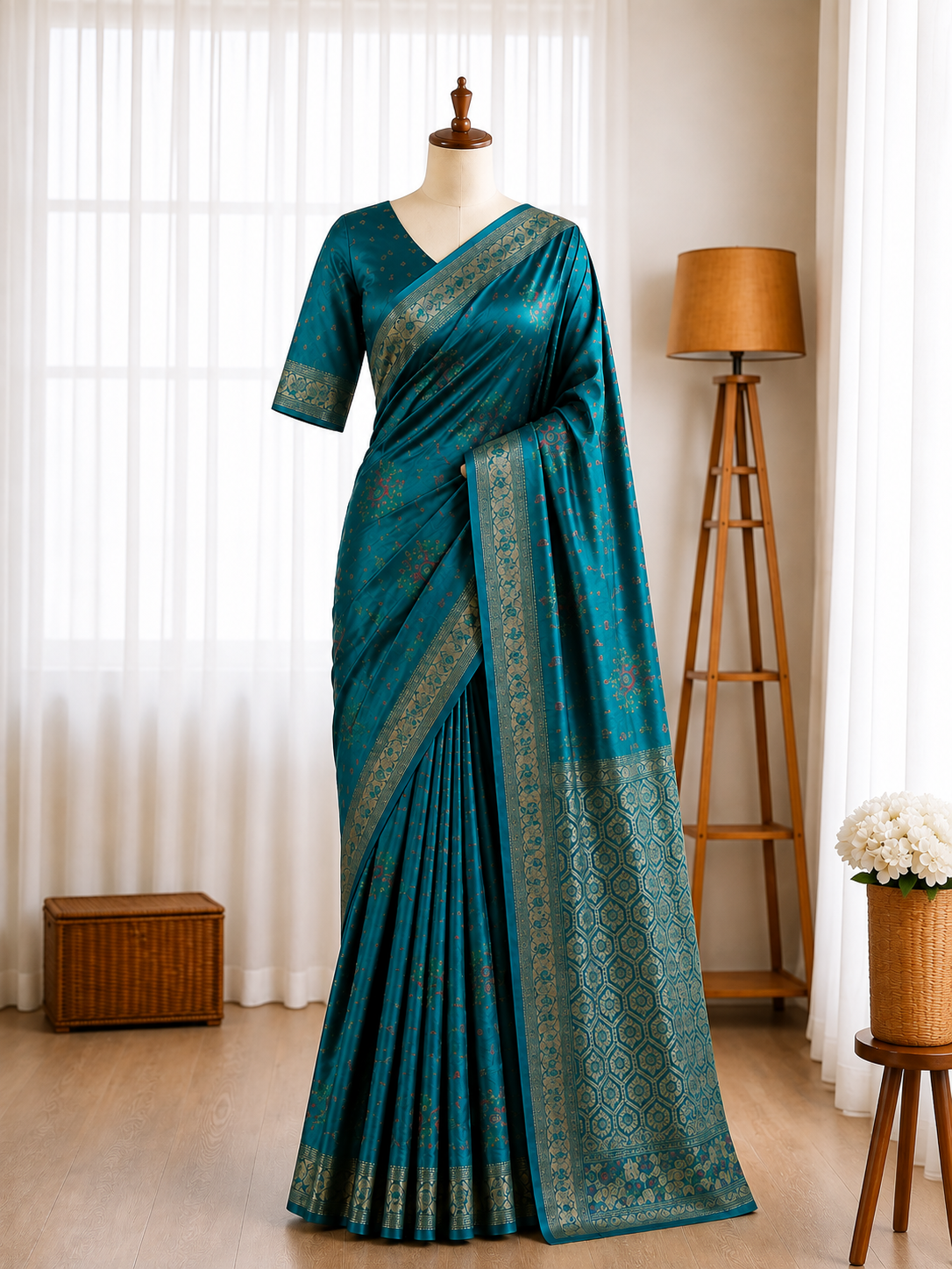 New Arrival Premium Viscose Silk Position Print Saree With Stitched Blouse