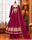 Beautifull Maroon Color Roman Silk  With Embroidery Work Top Pent