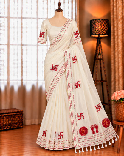 Trending Pure Loom Cotton With Handmade Dana Pallu Saree