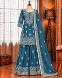 Blue Color Beautifull Gmy Silk With Sequience Work Top Sharara