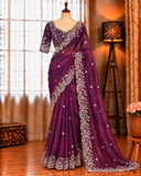 Wine Color Space Silk With Sequience Embroidery Work Saree