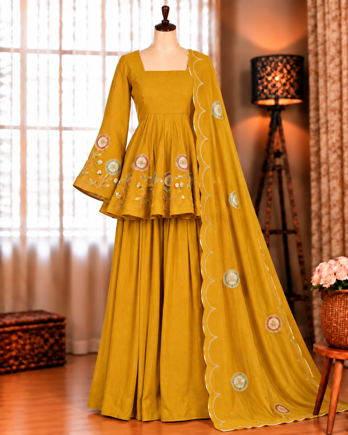 Yellow Color Fandy Silk With Zari Work Top Pent